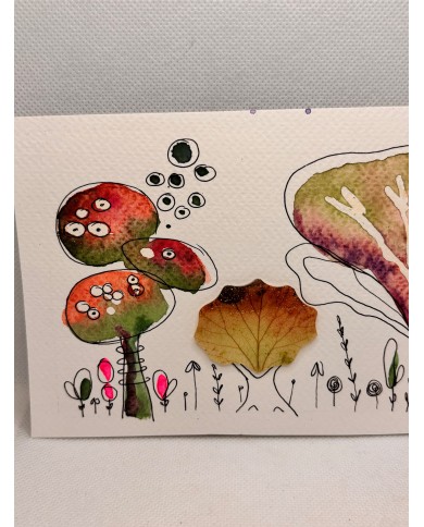 ILUSTRACIÓN acuarela pintada a mano con hoja natural