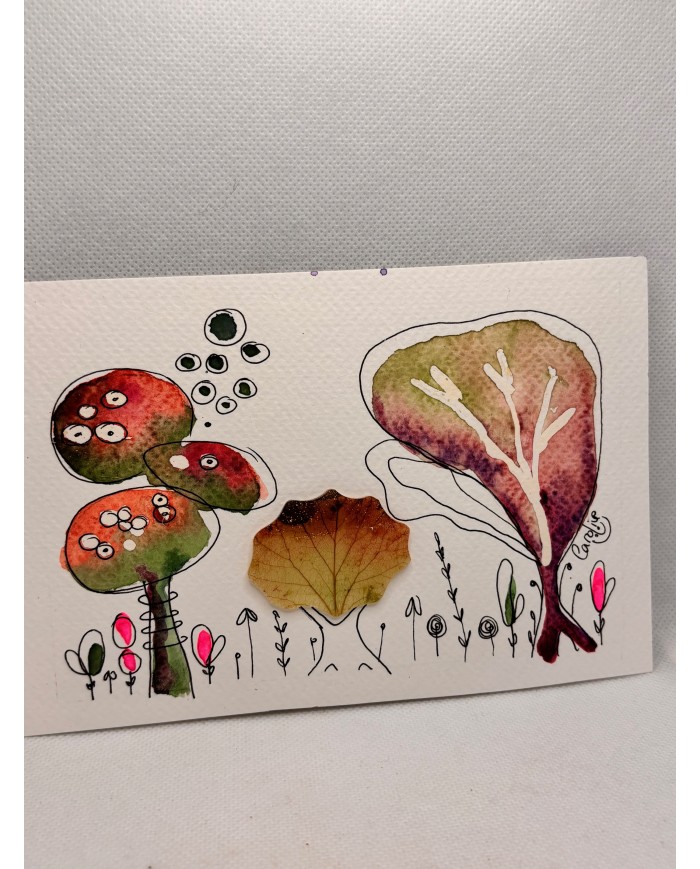 ILUSTRACIÓN acuarela pintada a mano con hoja natural