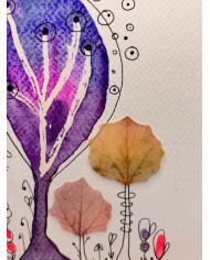 ILUSTRACIÓN acuarela pintada a mano con hoja natural