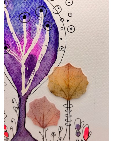 ILUSTRACIÓN acuarela pintada a mano con hoja natural