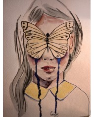 ILUSTRACIÓN acuarela pintada a mano con hoja natural