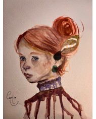 ILUSTRACIÓN acuarela pintada a mano  con hoja natural