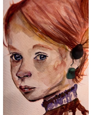 ILUSTRACIÓN acuarela pintada a mano  con hoja natural