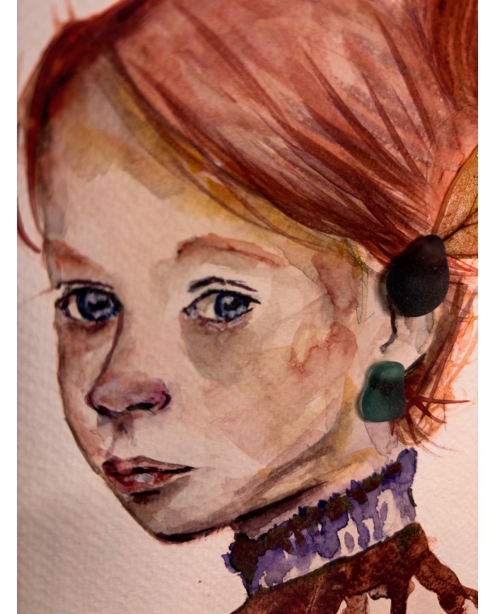 ILUSTRACIÓN acuarela pintada a mano  con hoja natural