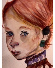 ILUSTRACIÓN acuarela pintada a mano  con hoja natural