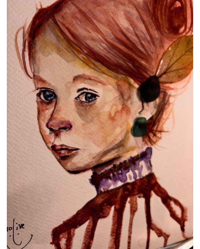 ILUSTRACIÓN acuarela pintada a mano  con hoja natural