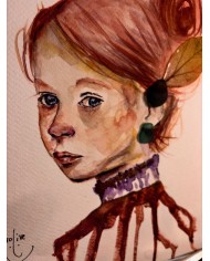 ILUSTRACIÓN acuarela pintada a mano  con hoja natural