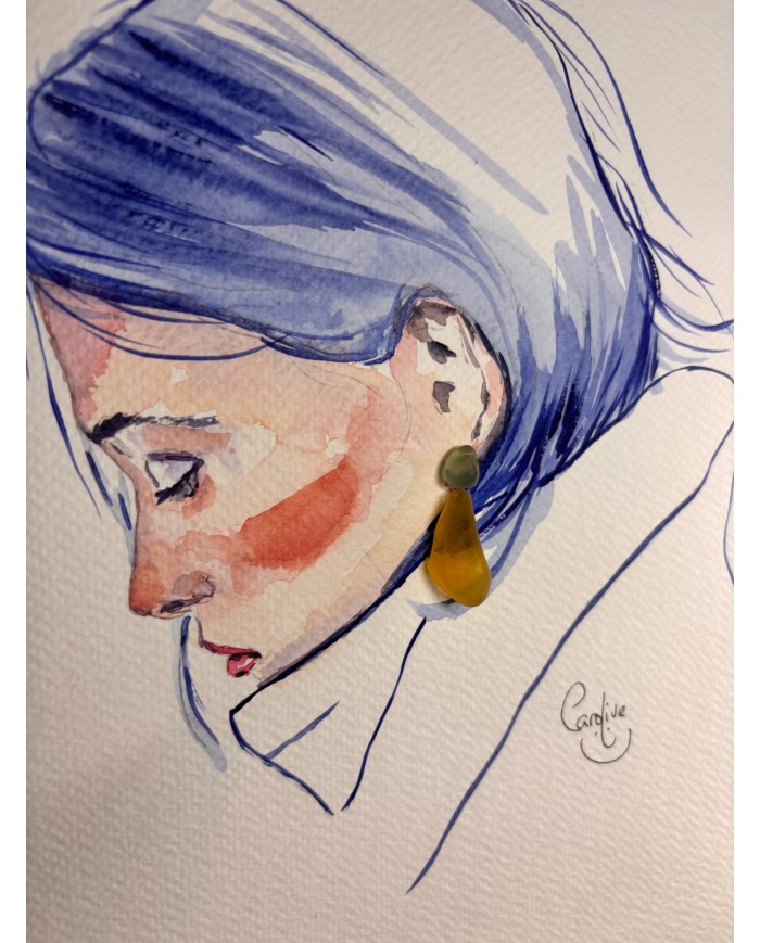 ILUSTRACIÓN acuarela pintada a mano con hoja natural.