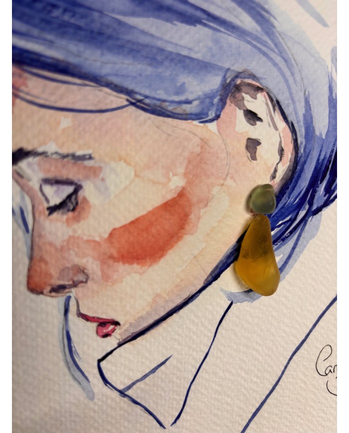 ILUSTRACIÓN acuarela pintada a mano con hoja natural.