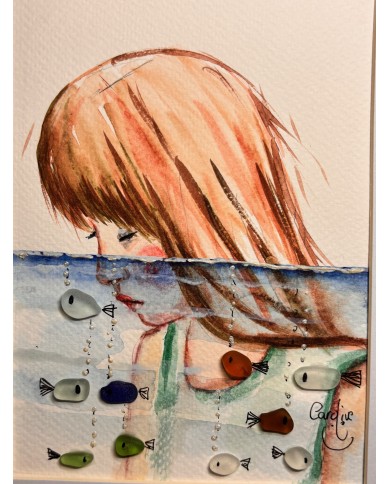 ILUSTRACIÓN acuarela con cristal  marino.