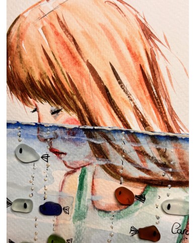 ILUSTRACIÓN acuarela con cristal  marino.