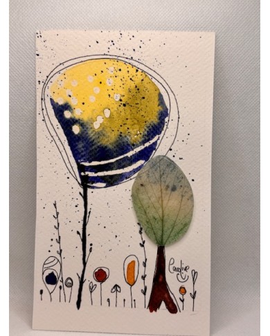 ILUSTRACIÓN acuarela pintada a mano con hoja natural