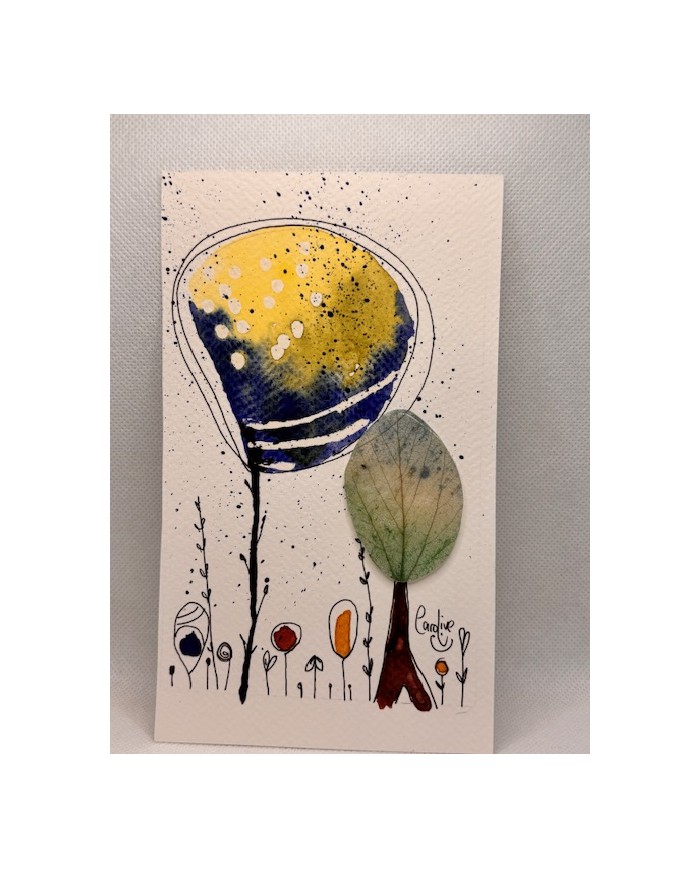 ILUSTRACIÓN acuarela pintada a mano con hoja natural