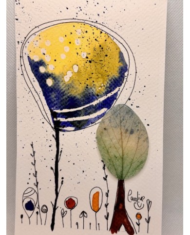 ILUSTRACIÓN acuarela pintada a mano con hoja natural