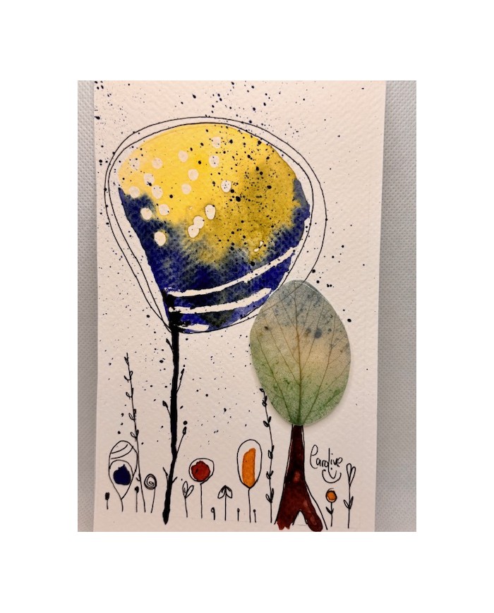 ILUSTRACIÓN acuarela pintada a mano con hoja natural