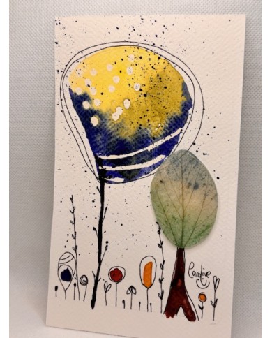 ILUSTRACIÓN acuarela pintada a mano con hoja natural