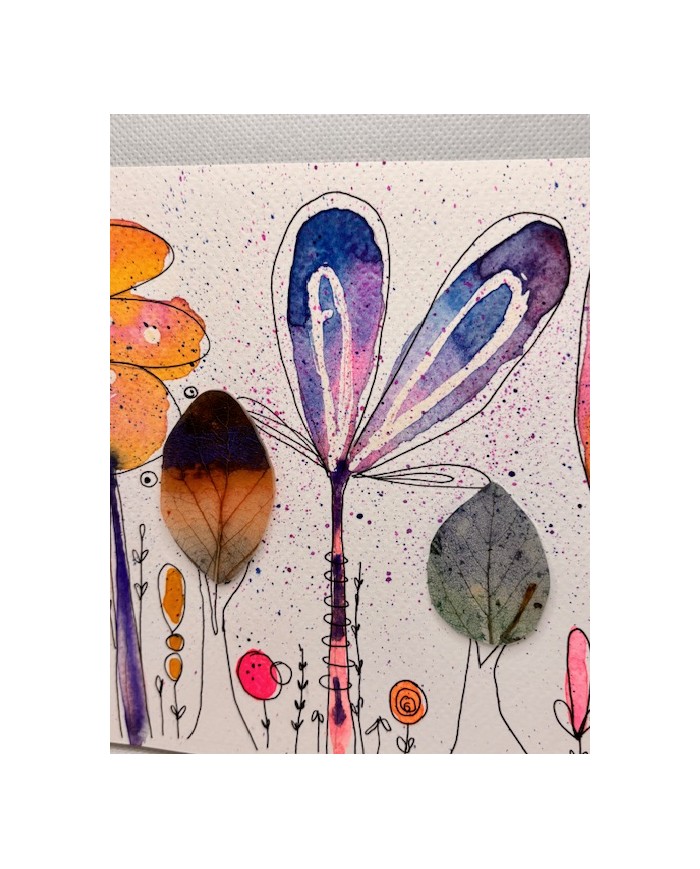 ILUSTRACIÓN acuarela pintada a mano con hoja natural