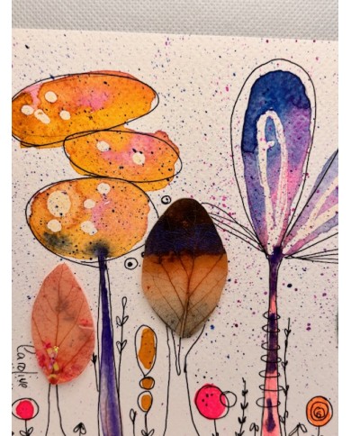 ILUSTRACIÓN acuarela pintada a mano con hoja natural