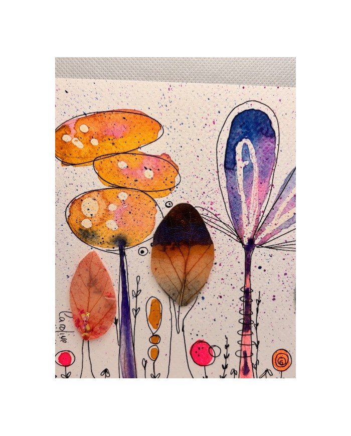 ILUSTRACIÓN acuarela pintada a mano con hoja natural