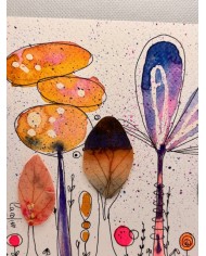 ILUSTRACIÓN acuarela pintada a mano con hoja natural