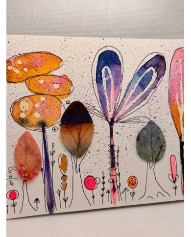 ILUSTRACIÓN acuarela pintada a mano con hoja natural