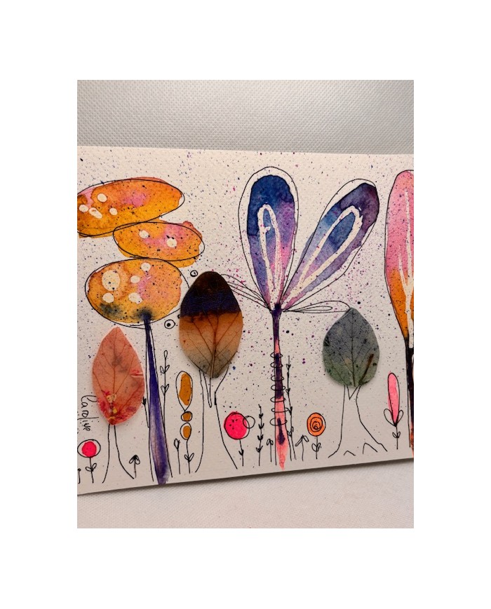 ILUSTRACIÓN acuarela pintada a mano con hoja natural