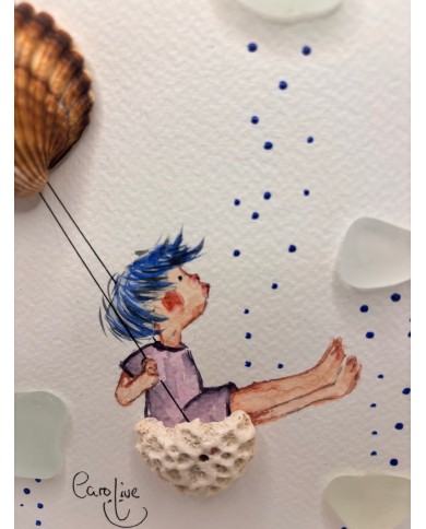 ILUSTRACÍN acuarela pintada a mano con cristal marino