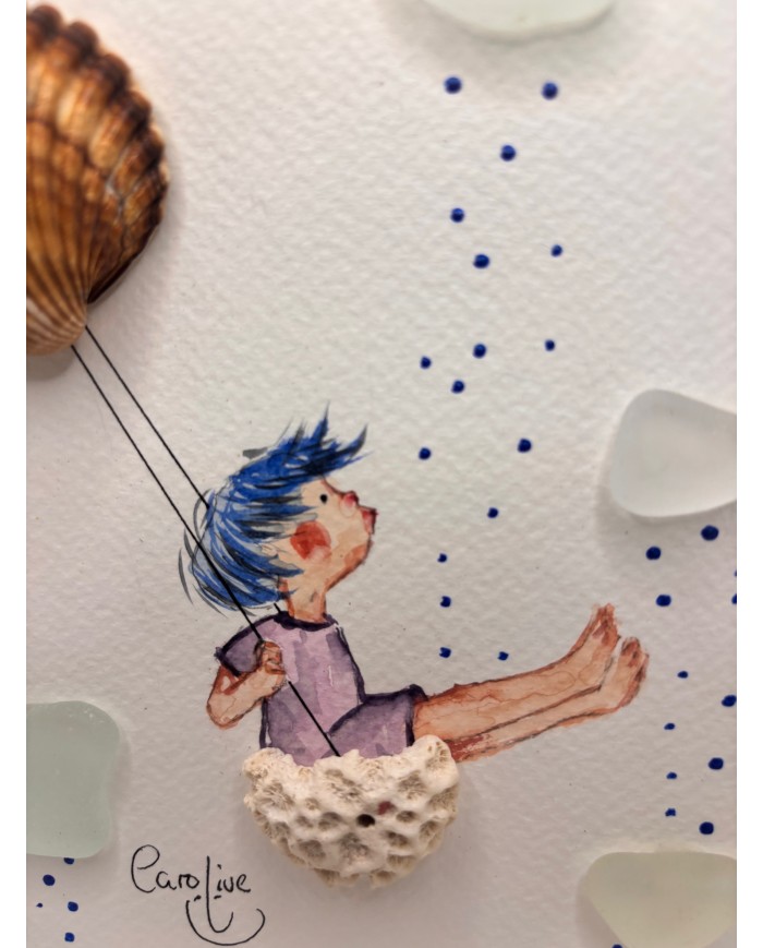 ILUSTRACÍN acuarela pintada a mano con cristal marino