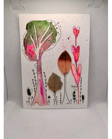 ILUSTRACIÓN acuarela pintada a mano con hoja natural