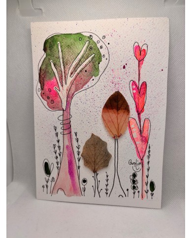 ILUSTRACIÓN acuarela pintada a mano con hoja natural