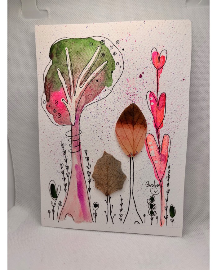 ILUSTRACIÓN acuarela pintada a mano con hoja natural