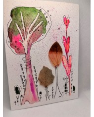 ILUSTRACIÓN acuarela pintada a mano con hoja natural
