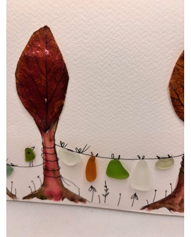 ILUSTRACIÓN acuarela pintada a mano con hoja natural