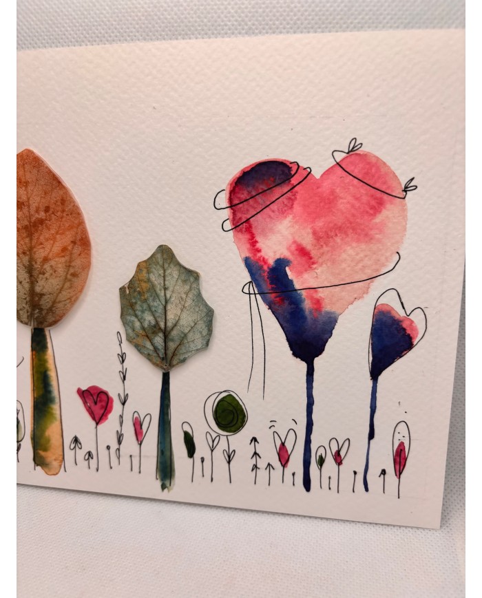 ILUSTRACIÓN acuarela pintada a mano con hoja natural