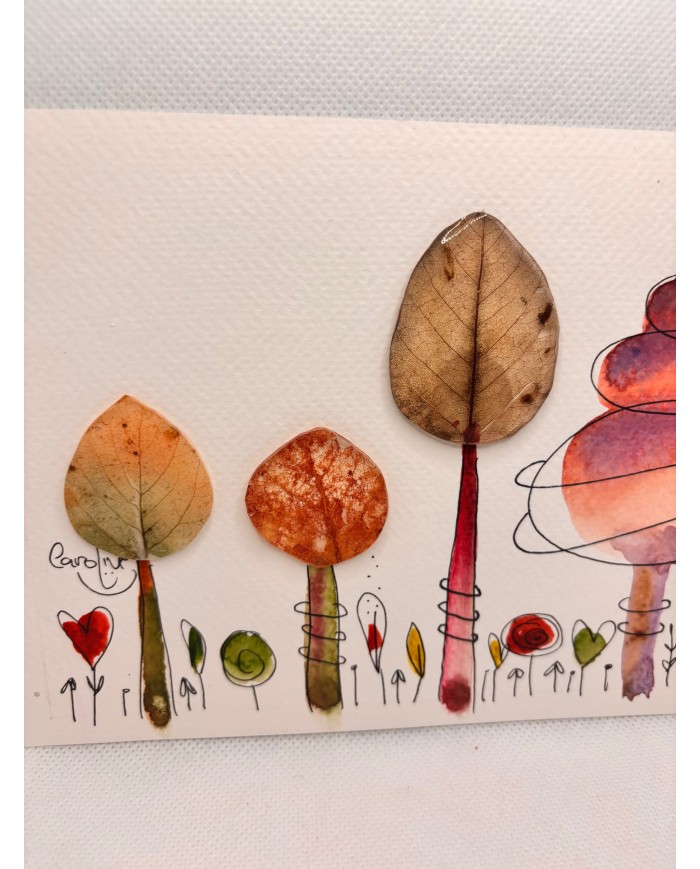 ILUSTRACIÓN acuarela pintada a mano con hoja natural