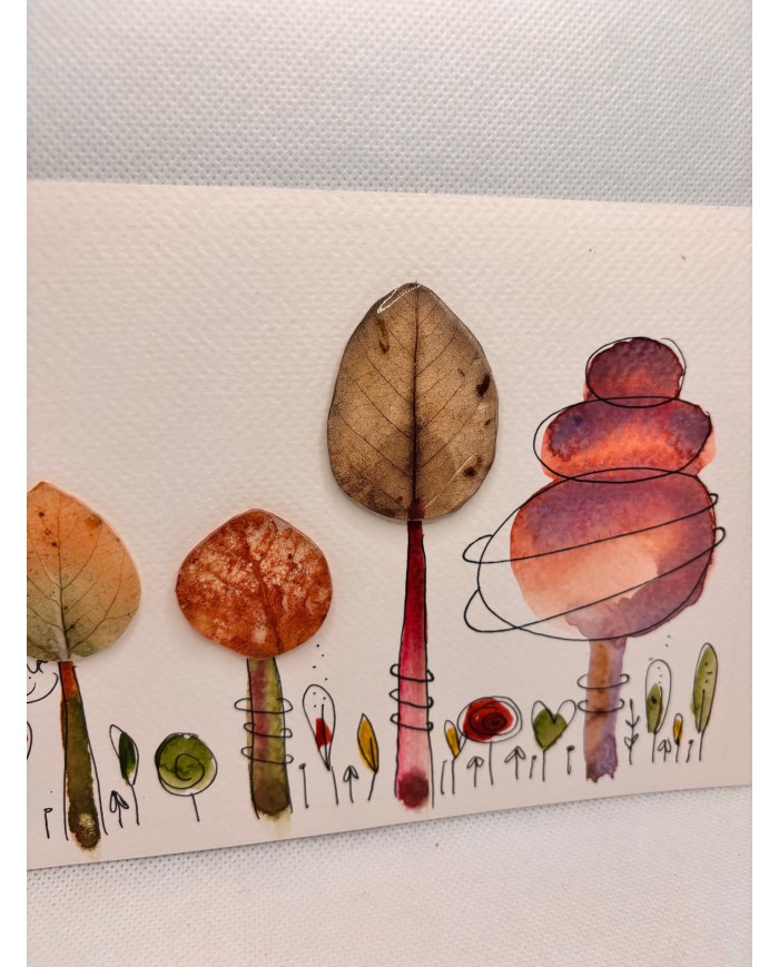 ILUSTRACIÓN acuarela pintada a mano con hoja natural