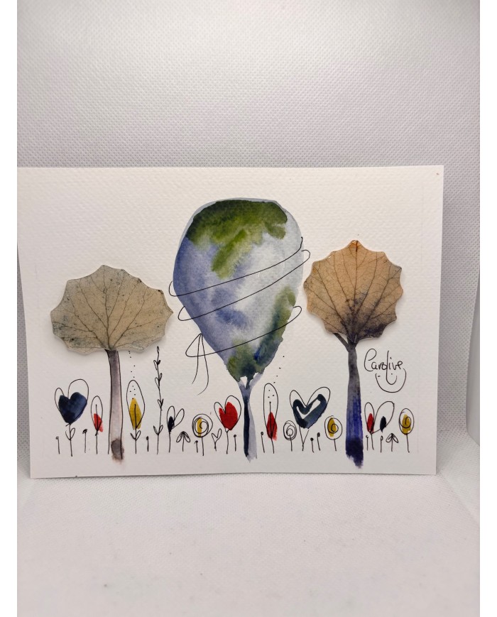 ILUSTRACIÓN acuarela pintada a mano con hoja natural