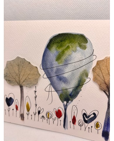 ILUSTRACIÓN acuarela pintada a mano con hoja natural