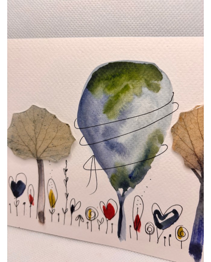 ILUSTRACIÓN acuarela pintada a mano con hoja natural