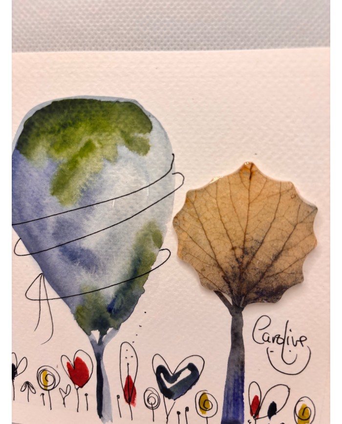 ILUSTRACIÓN acuarela pintada a mano con hoja natural