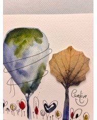 ILUSTRACIÓN acuarela pintada a mano con hoja natural