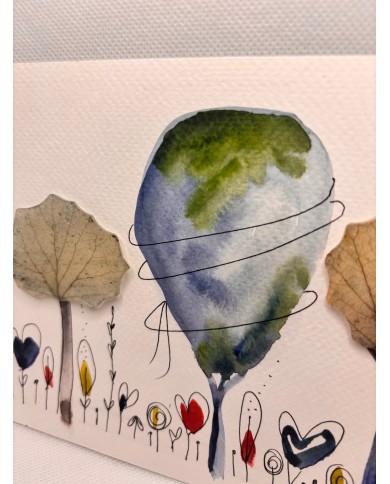 ILUSTRACIÓN acuarela pintada a mano con hoja natural