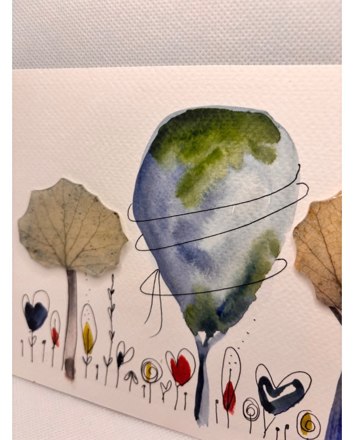 ILUSTRACIÓN acuarela pintada a mano con hoja natural