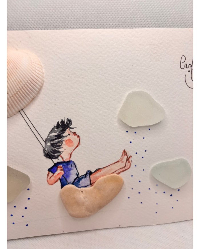 ILUSTRAIÓN acuarela pintada a mano con cristal marino