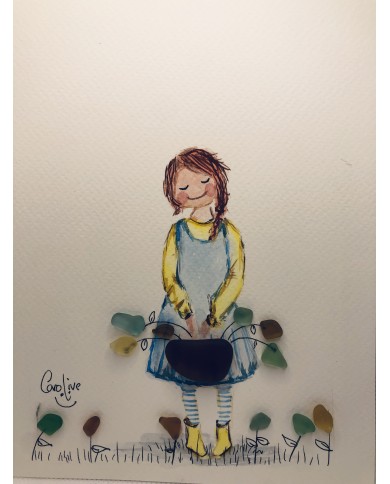 Ilustración artesanal pintada a  mano y cristal marino