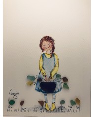 Ilustración pintada a mano con acuarela y cristal marino