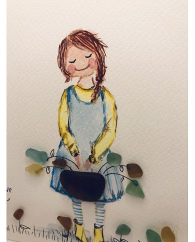 Ilustración artesanal pintada a  mano y cristal marino