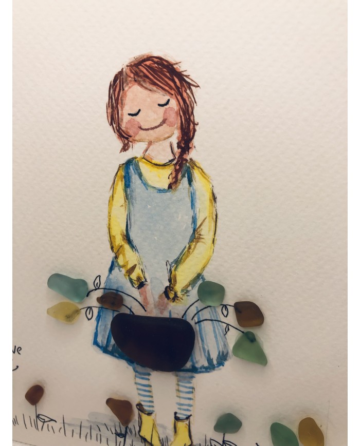 Ilustración artesanal pintada a  mano y cristal marino