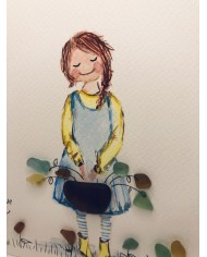 Ilustración artesanal pintada a  mano y cristal marino