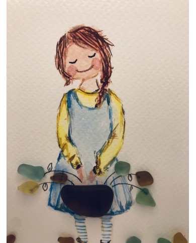 Ilustración artesanal pintada a  mano y cristal marino